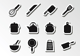 扁平化矢量烹饪工具图标