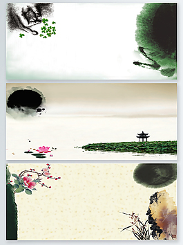 一組水墨主題展板背景素材