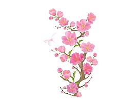 粉色鮮花樹枝png元素