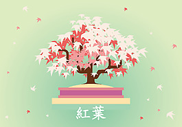 手绘矢量枫叶树木