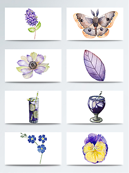 手繪藍(lán)色鮮花免扣素材合集