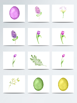 手绘水彩鲜花png素材合集