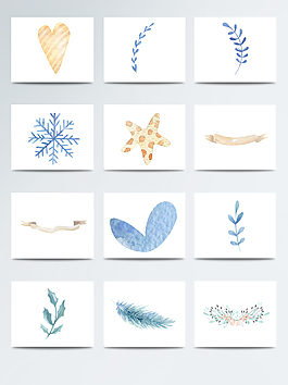 手繪彩色雪花裝飾png素材合集