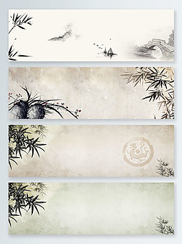 水墨竹子蘭花電商banner背景圖