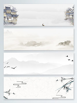 幾何線條復(fù)古水墨竹子水墨banner背景