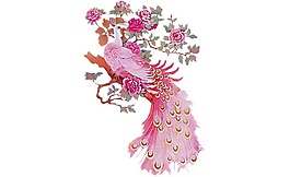 卡通粉色鮮花和孔雀png元素