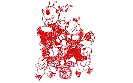 紅色剪紙新年貼畫png元素