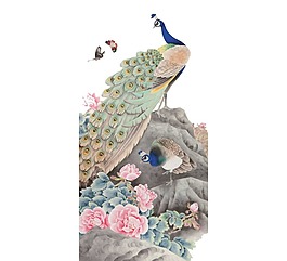 卡通孔雀和鮮花png元素