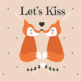 手繪卡通矢量狐貍情人插畫