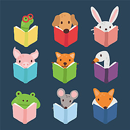 矢量動物讀書素材
