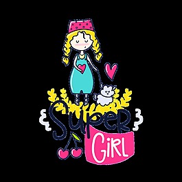手繪卡通小女孩卡片矢量素材