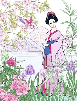 和服少女矢量素材
