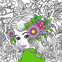 手繪少女插畫矢量素材