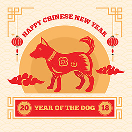 中式花紋狗年海報設計