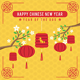 黃色喜慶燈籠狗年海報(bào)