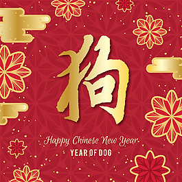 喜慶紅色狗年海報(bào)