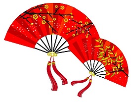 卡通紅色折扇png元素