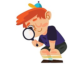 卡通看放大鏡男孩png元素