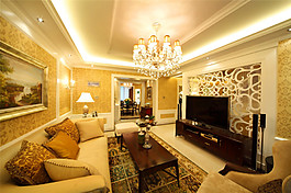 歐式客廳長方形茶幾裝修效果圖
