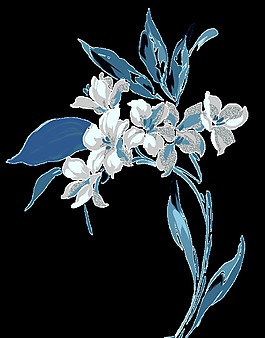 浪漫水墨彩繪藍(lán)色花朵裝飾元素