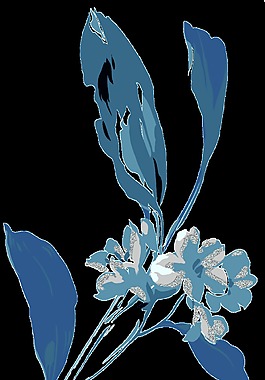 水墨彩繪藍(lán)色花朵元素