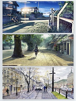 日式意境清新插画背景PSD