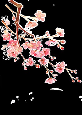 水墨粉紅色花朵元素