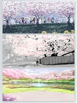 日式唯美意境插畫背景PSD