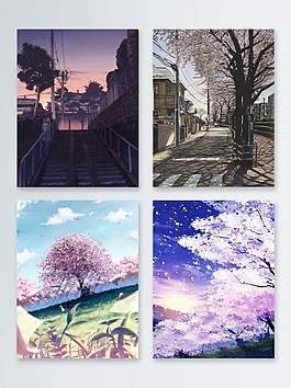 唯美櫻花意境背景PSD