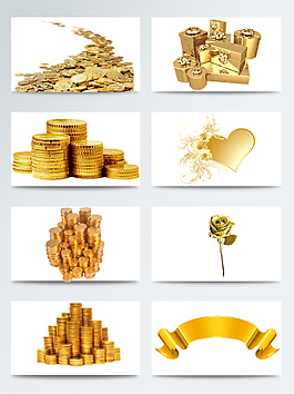 黃金金幣顯示財(cái)富的實(shí)物透明素材合集