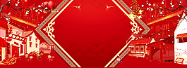 中式新年年貨節(jié)幾何紅色banner