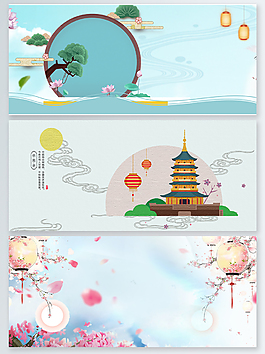 2018海報背景新年中國風(fēng)祥云燈籠psd