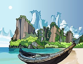 美麗的海邊風景插畫