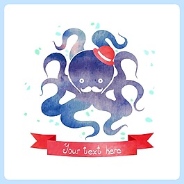 水彩繪抽象章魚插畫