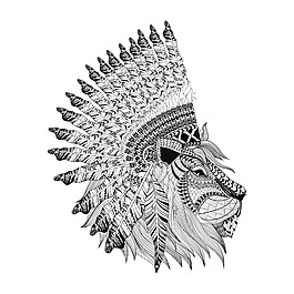 手绘黑白艺术狮子插画