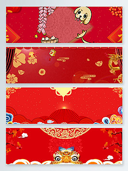 萌狗迎春紅色喜慶banner背景