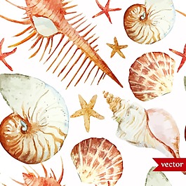 水彩绘清新海洋生物插画