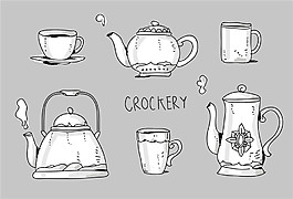 手繪茶壺茶杯素材