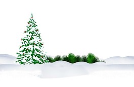 綠色圣誕樹雪景png元素