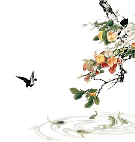中國彩繪樹枝喜鵲png元素