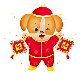 卡通狗狗手拿旺旺掛飾png元素