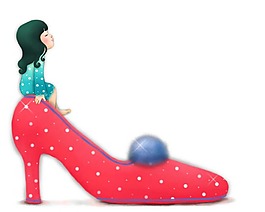 卡通小女孩坐在紅色高跟鞋png元素