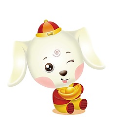 卡通狗狗怀抱金元宝png元素