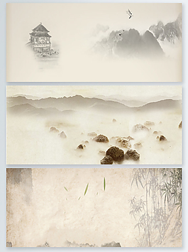 一組水墨PSD分層展板背景素材