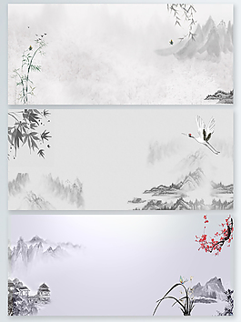 一组水墨PSD分层展板背景素材