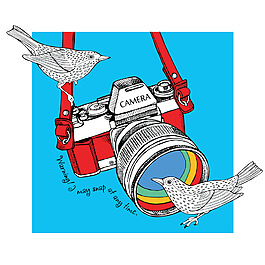 趣味小鳥和相機插畫