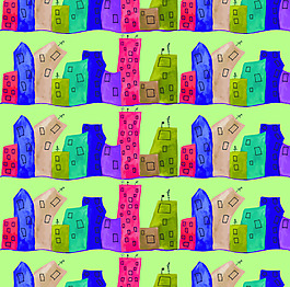时尚彩色建筑房子插画