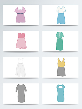 水彩彩色女性衣服PNG免扣合集