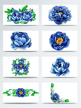 手繪藍(lán)色鮮花PNG免扣合集