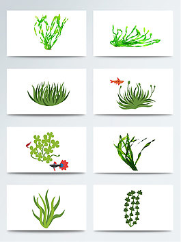 植物葉子綠色卡通飄動的水草葉PNG元素